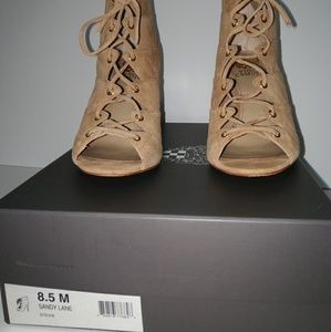 Vince Camuto Beautiful Beige Suede Lace-Up Bootie